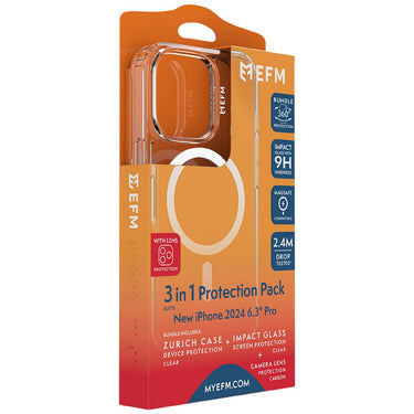EFM Zurich MagSafe, Impact Screen, Lens Protector Bundle For New iPhone 2024 6.3 Pro-Clear